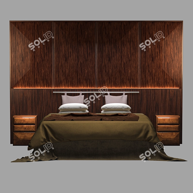 Sleek Nighttime Oasis: Modern Bed & Night Complements 3D model image 7