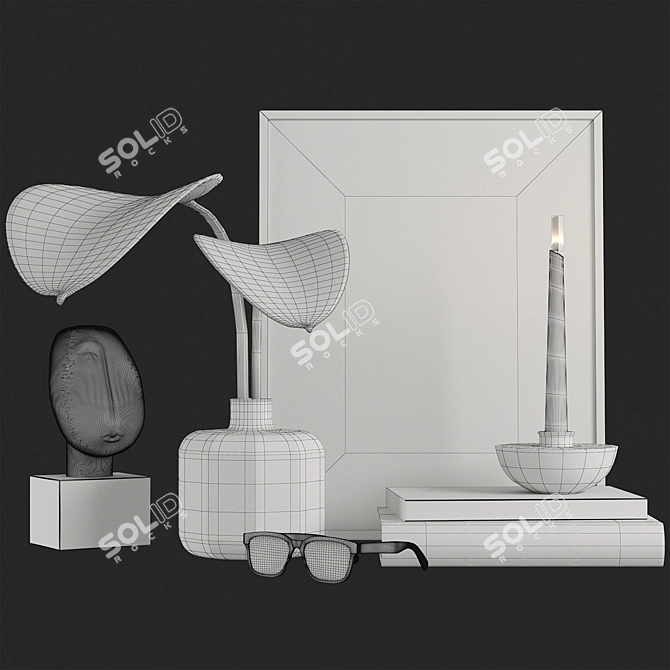 Eclectic Decor Set: Photo Frame, Books, Candles, Glasses 3D model image 3