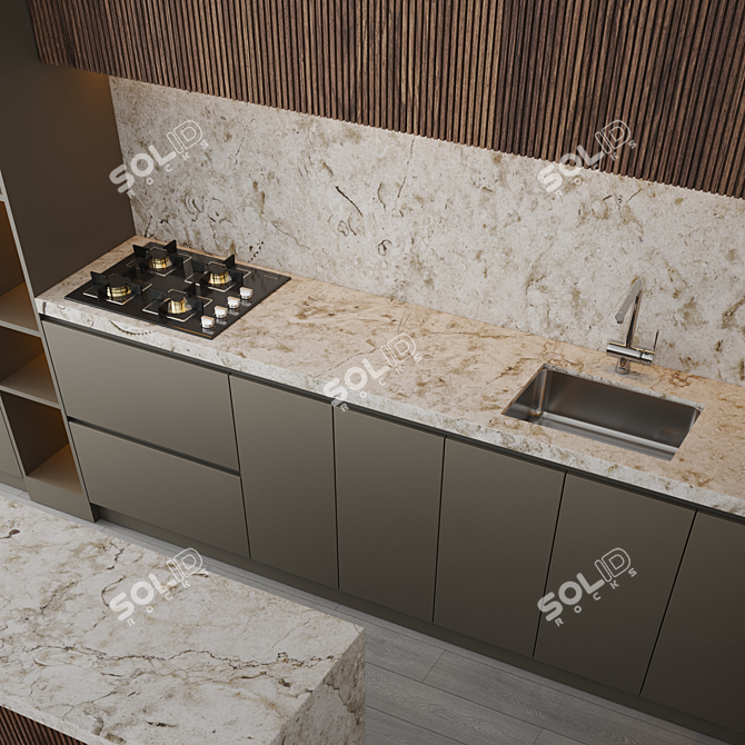 Sleek Kitchen Set: Gas Hob, Sink, Oven, Hood 3D model image 4