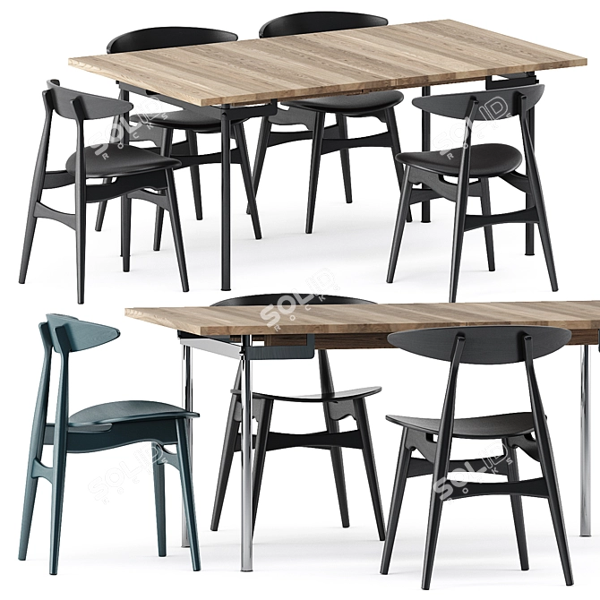 Scandinavian Style: CH322 Dining Table & CH33 Chairs 3D model image 1