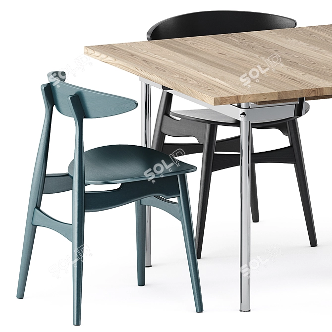 Scandinavian Style: CH322 Dining Table & CH33 Chairs 3D model image 2