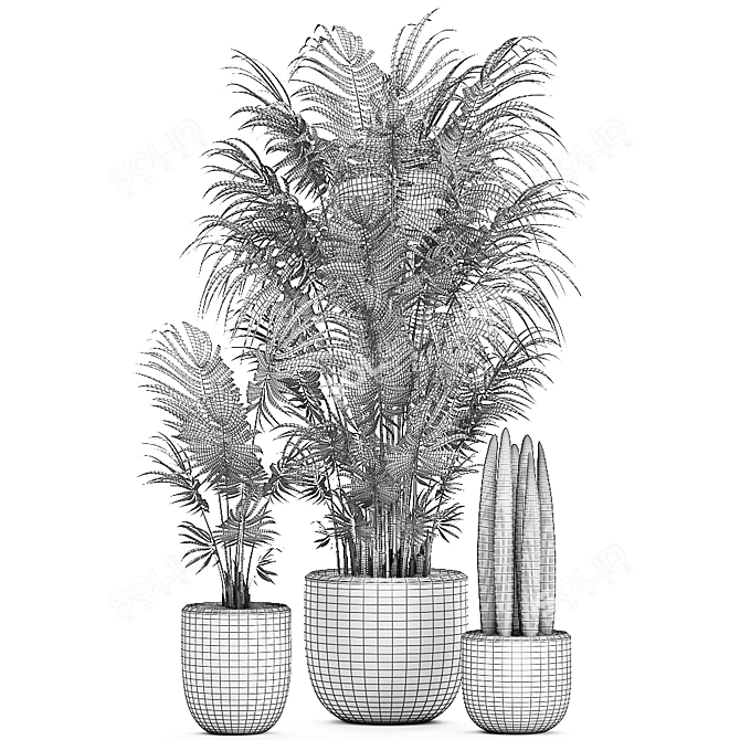 Tropical Paradise Plant Collection with White Pot 3D model image 5