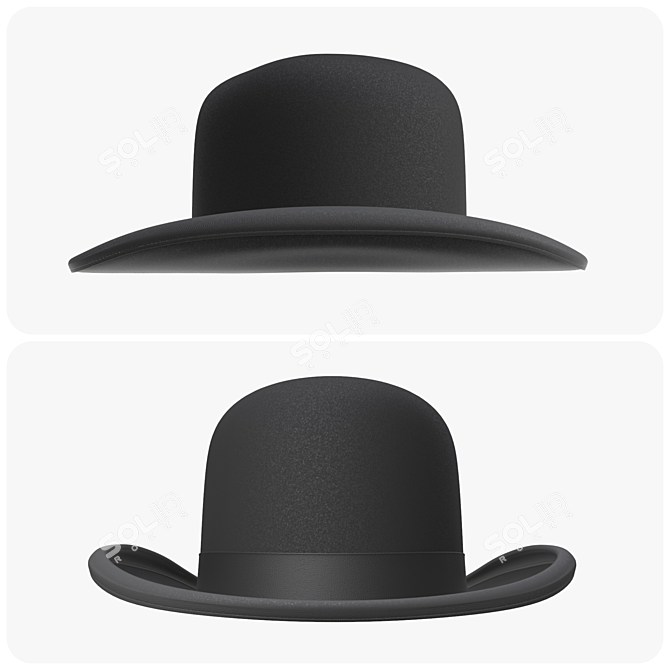 Sleek Black Bowler Hat 3D model image 2