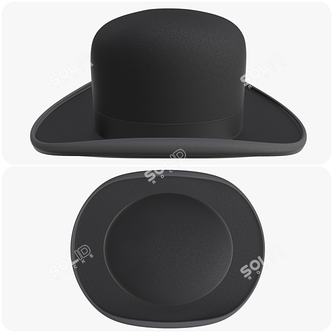 Sleek Black Bowler Hat 3D model image 3