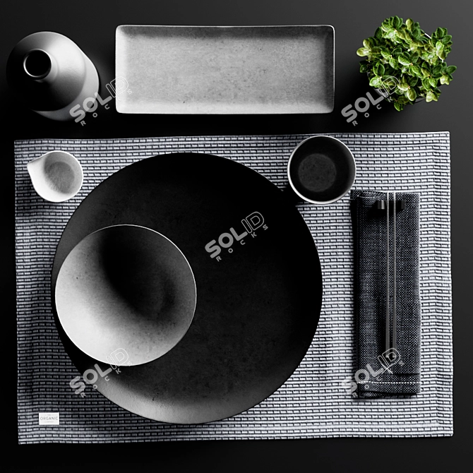 Minimalist Japanese Sushi Set with Living Plant 3D model image 2