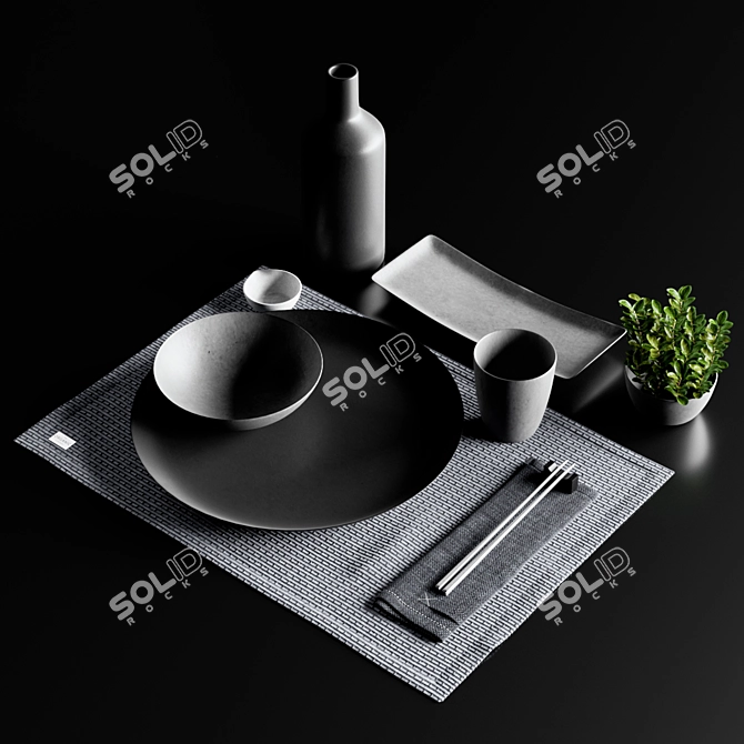 Minimalist Japanese Sushi Set with Living Plant 3D model image 3