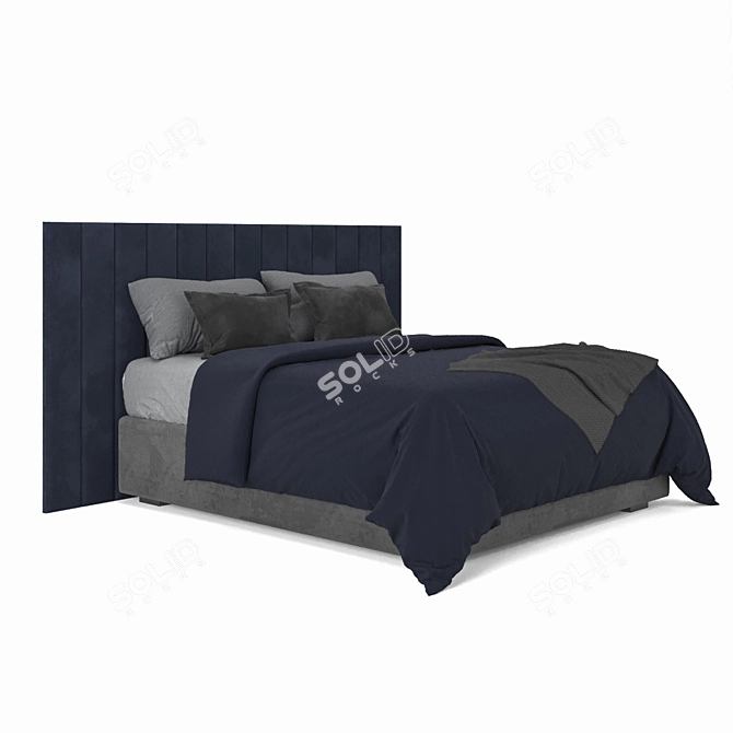 Velvet Queen Sized Bed with Pillows 3D model image 2