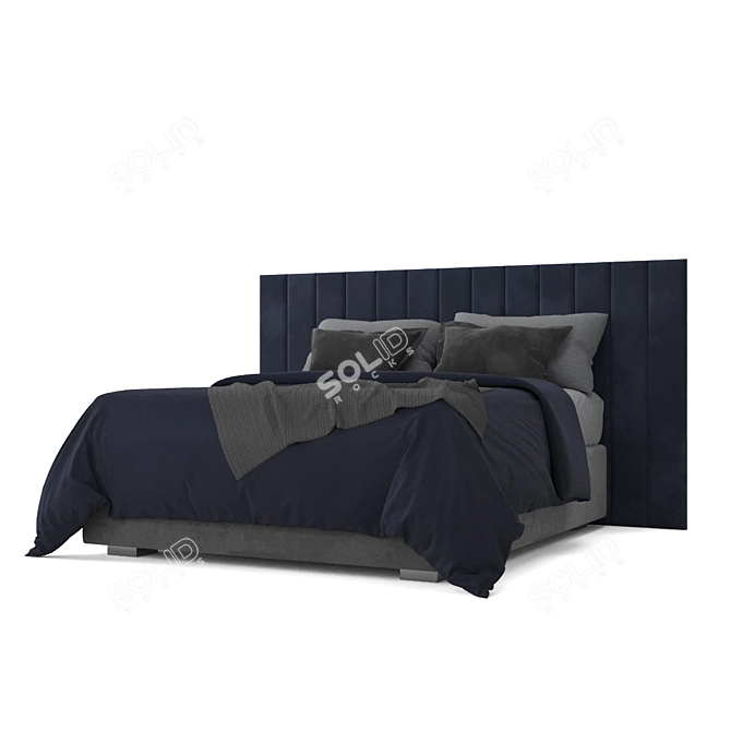 Velvet Queen Sized Bed with Pillows 3D model image 3