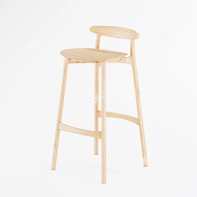 Classic Wood Bar Stool 3D model image 1