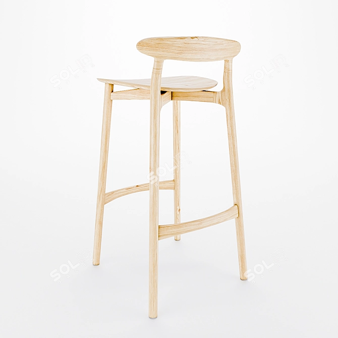 Classic Wood Bar Stool 3D model image 2