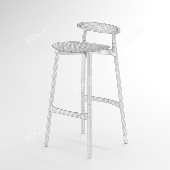 Classic Wood Bar Stool 3D model image 3