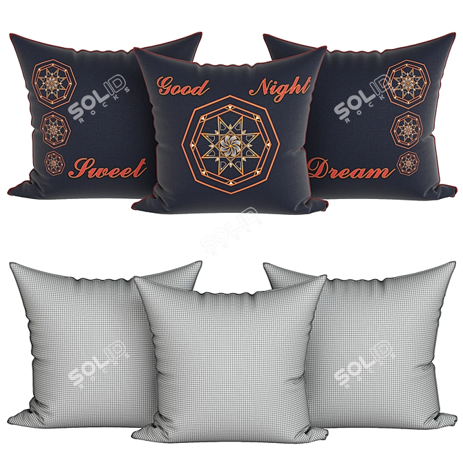 Luxury Pillow Set, 3-Piece Ensemble 3D model image 1