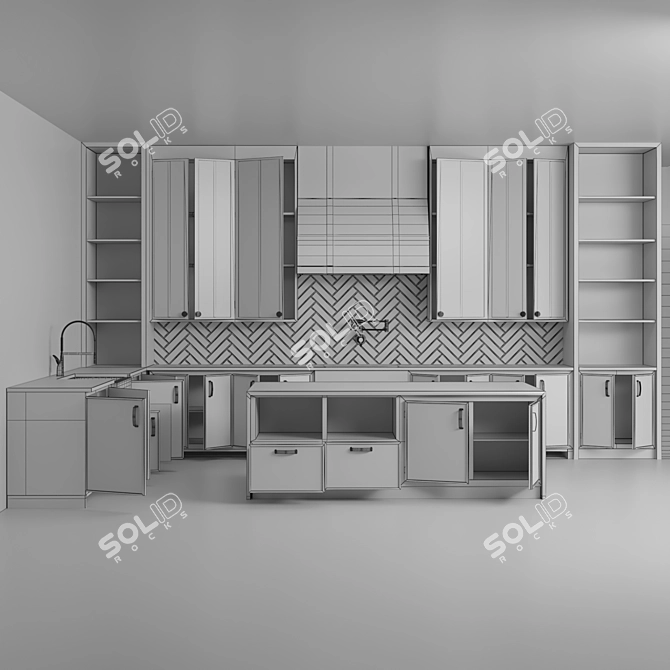 Versatile Wooden Kitchen: Openable Cupboard Doors, Easy Placement 3D model image 3