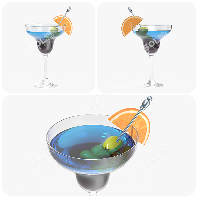 Premium Margarita Glass with Olives and Orange Slice 3D model image 2