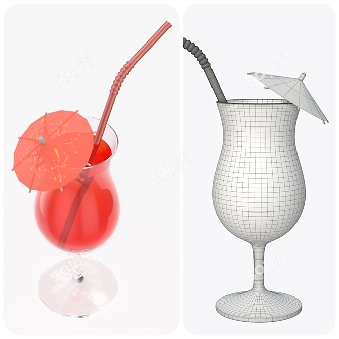 Tropical Tulip Glass with Straw & Umbrella 3D model image 2