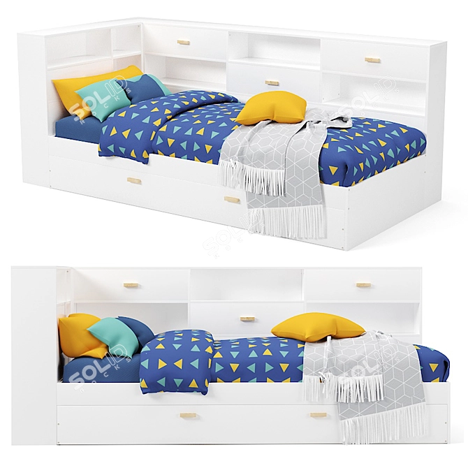 YANN Children's Bed with Shelves: Organize and Sleep 3D model image 1