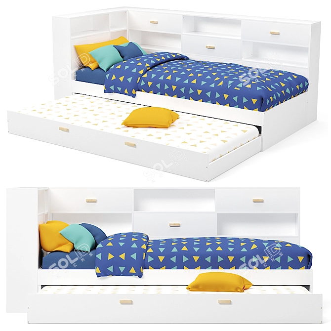 YANN Children's Bed with Shelves: Organize and Sleep 3D model image 2