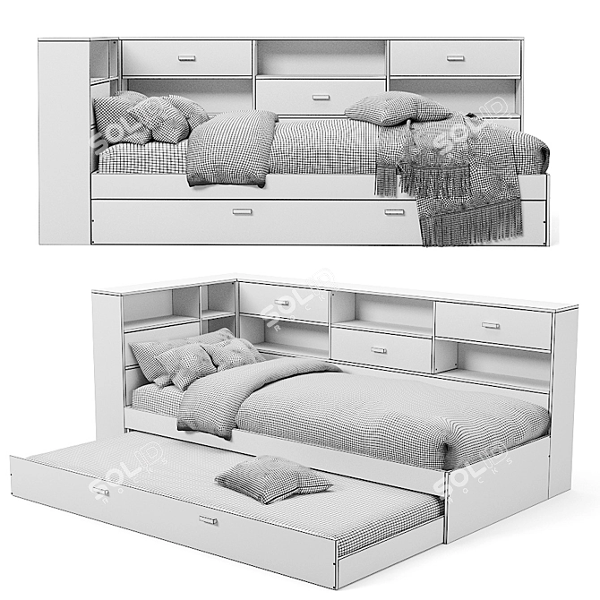 YANN Children's Bed with Shelves: Organize and Sleep 3D model image 3