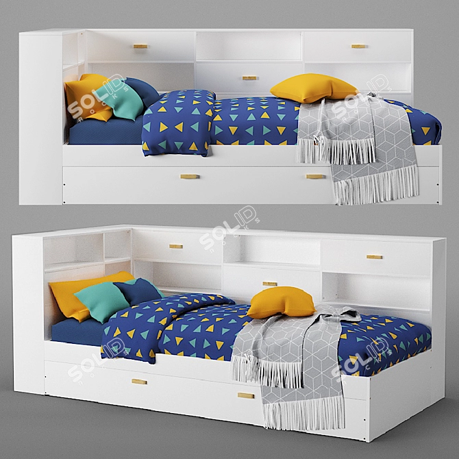YANN Children's Bed with Shelves: Organize and Sleep 3D model image 4