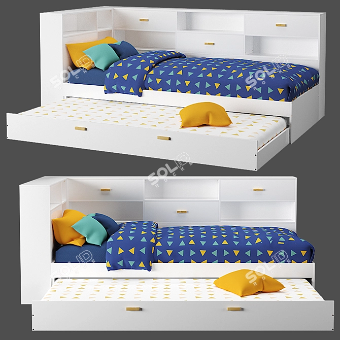 YANN Children's Bed with Shelves: Organize and Sleep 3D model image 6