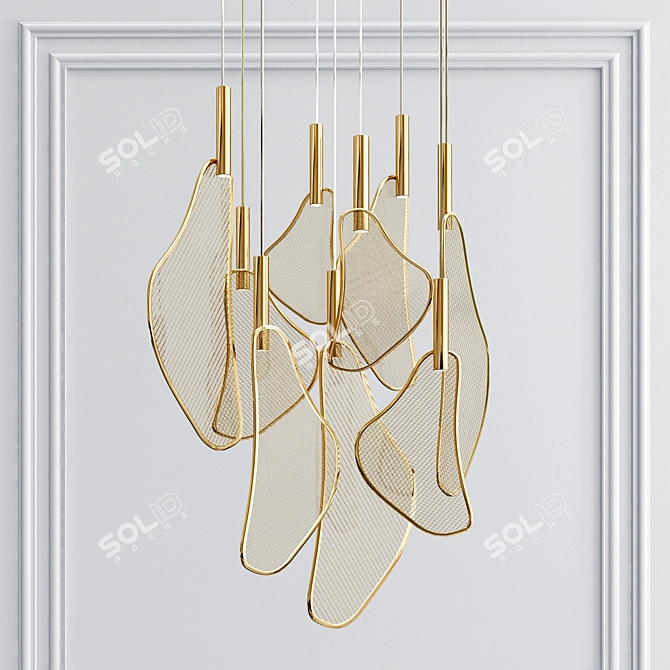 Elegant Gold Fan Pendant Light 3D model image 2