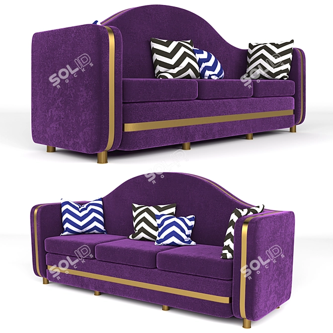 Elegant Plum Velvet Sofa 3D model image 1