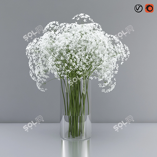 Elegant Floral Arrangement in Glass Vase 3D model image 1