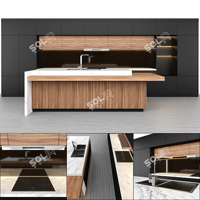 Sleek Modern Kitchen Design 3D model image 1