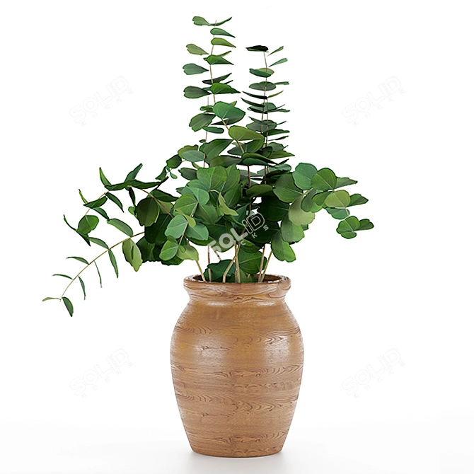 Elegant Eucalyptus in Wood Vase 3D model image 1