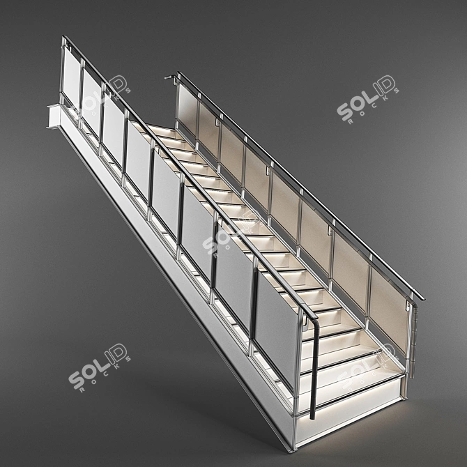 Sleek Glass and Metal Staircase 3D model image 2