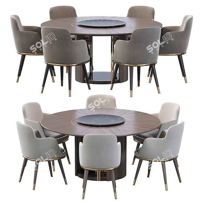 Elegant Sendai Round Dining Set 3D model image 1