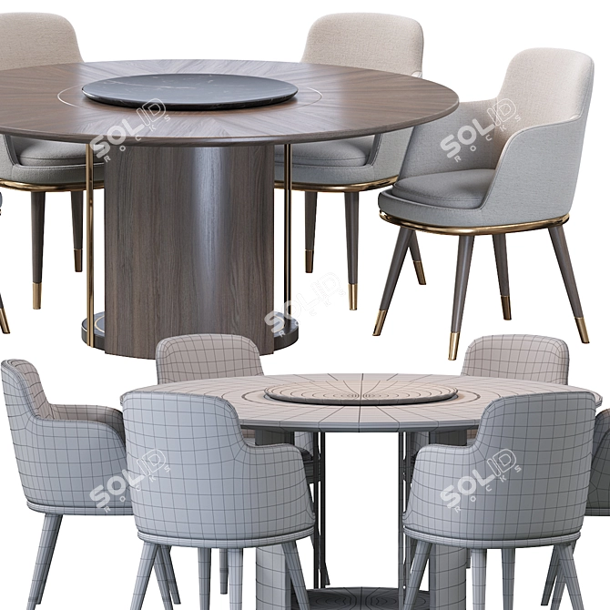 Elegant Sendai Round Dining Set 3D model image 5