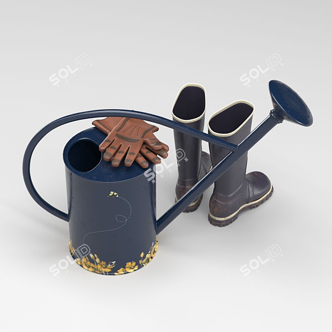 Garden Essentials: Watering Can & Boots 3D model image 2