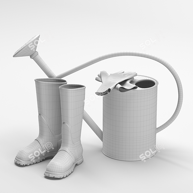 Garden Essentials: Watering Can & Boots 3D model image 3