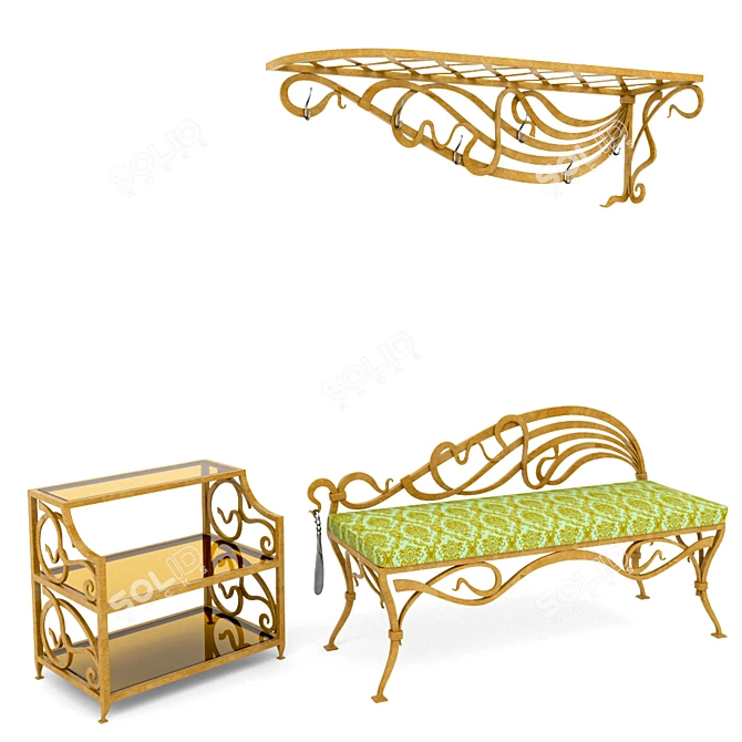 Elegant Hallway Set: Shoe Shelf, Bench, Coat Rack 3D model image 1