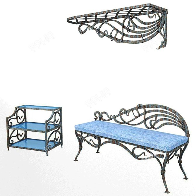 Elegant Hallway Set: Shoe Shelf, Bench, Coat Rack 3D model image 2