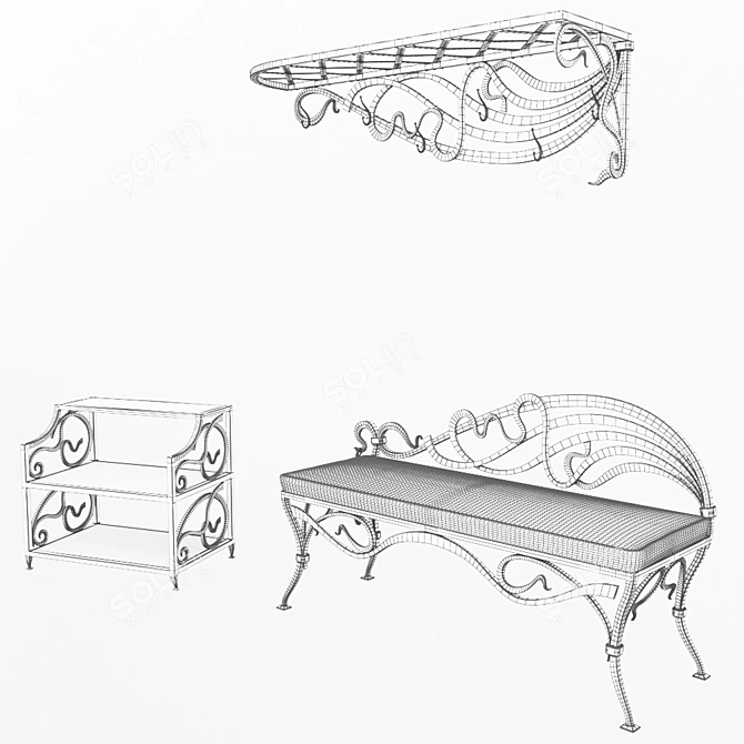 Elegant Hallway Set: Shoe Shelf, Bench, Coat Rack 3D model image 3