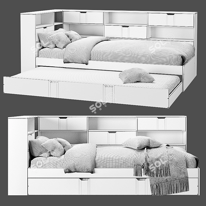 YANN Children's Bed with Shelves: Organize, Sleep, & Play 3D model image 3