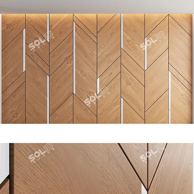 Title: Elegant Woodgrain Decorative Wall Panel Set 3D model image 4