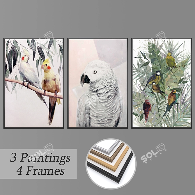 Artful Set: Trio of Wall Paintings 3D model image 1