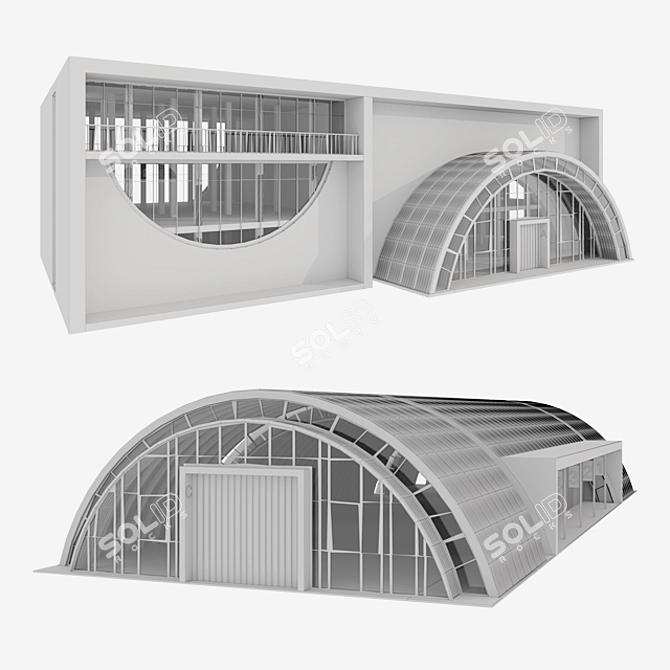 Three-Story Admin Building with Hangar 3D model image 3