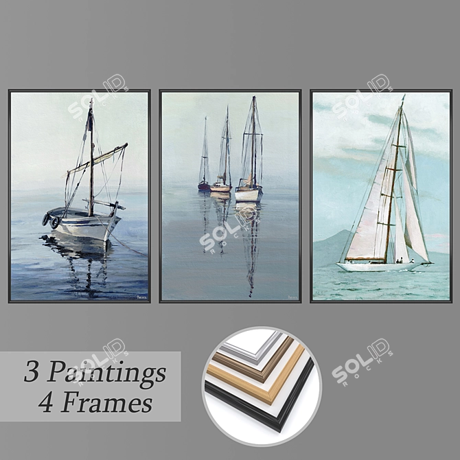 Title: Artful Trio - Set of Wall Paintings 3D model image 1