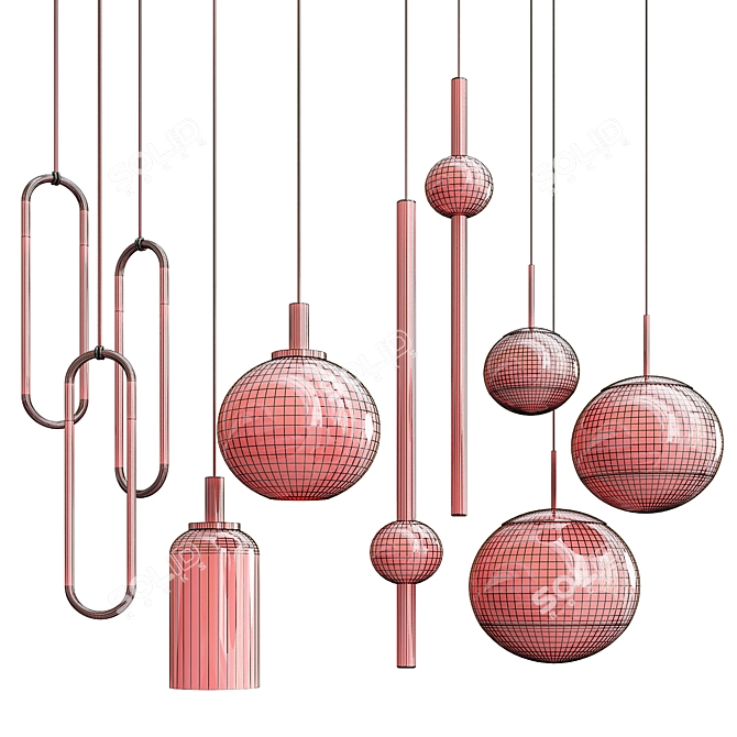 Sleek Metal Pendant Lights 3D model image 2