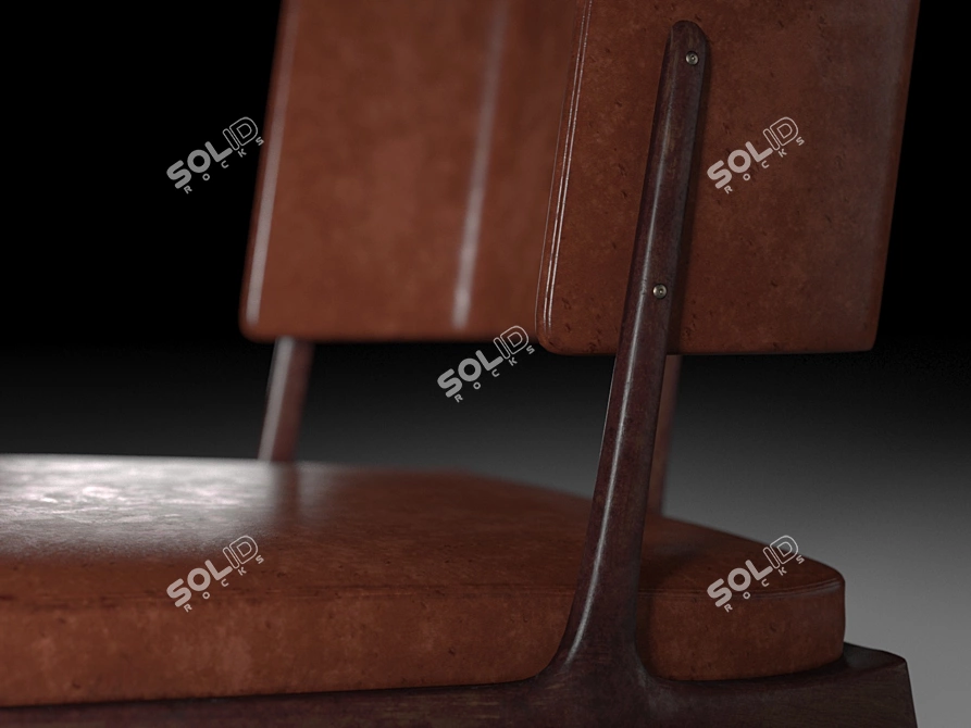 Sleek Wood & Leather Chair 3D model image 3