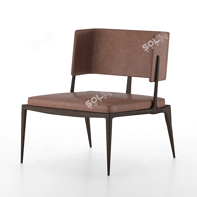 Sleek Wood & Leather Chair 3D model image 5