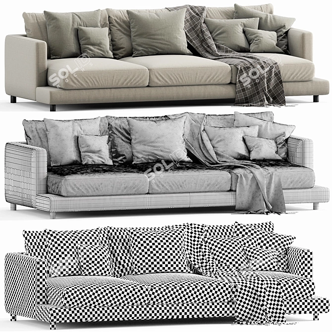 Flexform Long Island 3 Seater Sofa 3D model image 3