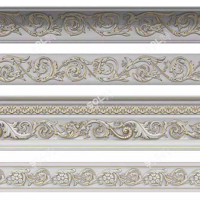 Elegant Cornice Set - 4 Designs 3D model image 1