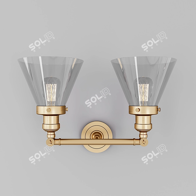 Large Cone 2-Light Bath Fixture: 4 Color Options 3D model image 1