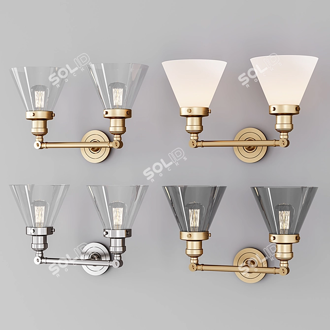 Large Cone 2-Light Bath Fixture: 4 Color Options 3D model image 2