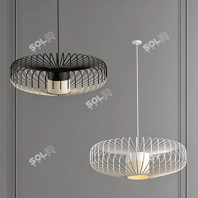 Elegant Bamboo Pendant Light 3D model image 1